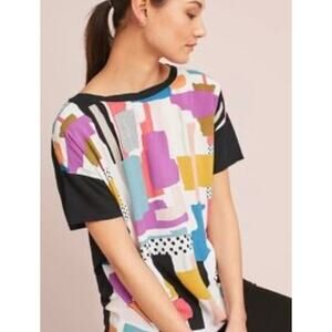 T La Anthropologie Pattern Print T Shirt Short Sleeve Top Oversized Fit size XS